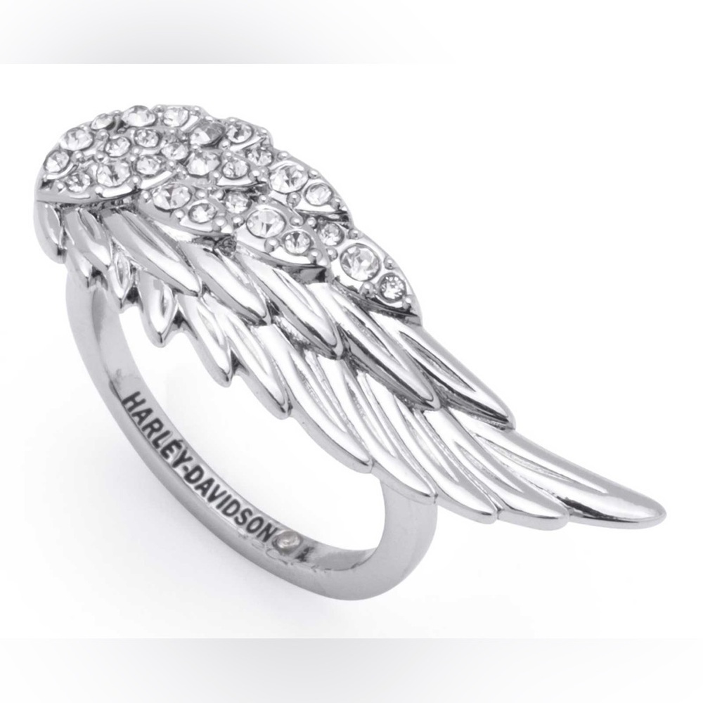Harley-Davidson® Women's Crystal Stones Pave Wing Ring - Brass Silver Plated
